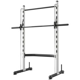 Soozier Squat Rack with Pull Up Bar and Barbell Bar Adjustable Bench Press Multi-Function Weight Lifting Half Rack, White