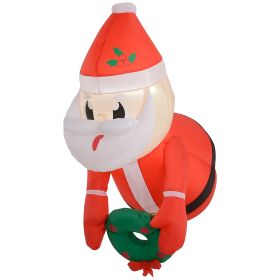 Outsunny 3ft Inflatable Santa Holding Wreath, Lean Out from Window Outdoor Decortaion w/ LED Lights, Ideal for Holiday Party Garden