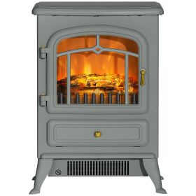 HOMCOM 16" Electric Freestanding Fireplace, 750W/1500W Indoor Fireplace Stove Heater with 3D Flame Effect for Home, Gray