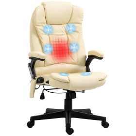 HOMCOM Heated Massage Ergonomic Recliner Desk Chair 6 Vibration Modes Beige