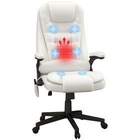 HOMCOM White Ergonomic Heated Massage Office Chair Recliner Desk with 6 Vibration Points
