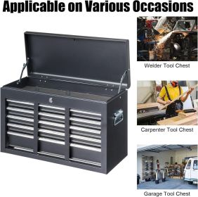 Black Steel Toolbox Heavy Duty Metal Tool Storage Box with Handle Durable Portable Organizer Case for Garage Workshop Car Repair and Home Use