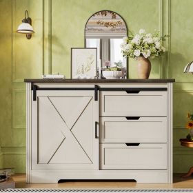 Drawer Dresser, Bar Chest, Dining Sideboard, Storage Cabinet with Silent Sliding Doors and Three Drawers, Space Saving, Suitable for Dining Room