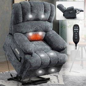 23" Seat Width and High Back Large Size Blue Grey Chenille Power Lift Recliner Chair with 8-Point Vibration Massage and Lumbar Heating