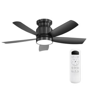42 Inch Flush Mount Ceiling Fans with LED Light 22W and Remote Control 5 ABS Fan Blades for Bedroom
