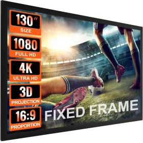 VEVOR Projector Screen Fixed Frame 130inch Diagonal 16:9 Movie Projector Screen 4K HD with Aluminum Frame Projector Screen Wall Mounted for Home