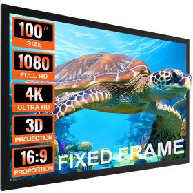 VEVOR Projector Screen Fixed Frame 100inch Diagonal 16:9 4K HD Movie Projector Screen with Aluminum Frame Projector Screen Wall Mounted for Home