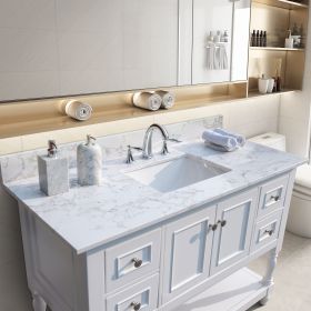 43''x22" bathroom stone vanity top engineered stone carrara white marble color with rectangle undermount ceramic sink and 3 faucet hole with back