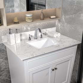 31inch bathroom vanity top stone carrara white new style tops with rectangle undermount ceramic sink and back splash with 3 faucet hole for bathr