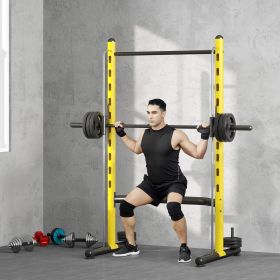 Squat Rack with Pull Up Bar and Barbell Bar Adjustable Bench Press Multi-Function Weight Lifting Half Rack, Yellow