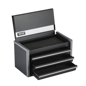 Tool Box 8.6-inch Portable Metal Tool Box with 3 Drawers Tool Organizer Black