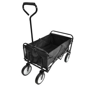 Folding Wagon Garden Shopping Beach Cart Black (Color: Black)