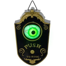 HOMCOM 7.1 Halloween Decoration, Animatronic Doorbell With Simulation Light-up Eyeball, Sound And Motion Activated Animated Prop W  Piercing Door (Color: Black)