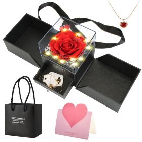 1Pc Preserved Red Real Rose With Heart Necklace Eternal Flowers Rose With Golden Necklace Gifts For Women Mom Wife Girlfriend Grandma On Valentin (Option: Gold and Red)