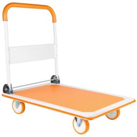 Foldable Cart Cart Cart - 660 Lb Capacity Heavy Duty Mobile Platform Trolley - Folding And Rolling White And Orange Flat Cart Unavailable Platfor (Option: White and orange)