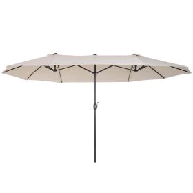 15ft Double Sided Patio Umbrella Outdoor Market Extra Large Cream White With Crank For Deck Lawn  Pool (Color: White)