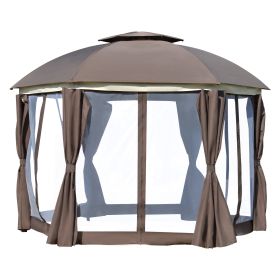 Brown Steel Gazebo Paradise  12x12 Party Tent With Double Roof, Curtains & Netting (Color: Brown)