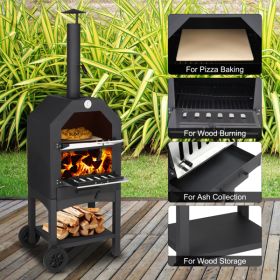 Freestanding Carbon Grill With Chimney, Wheels, Pizza Stone, And Pizza Shovel (Color: Black)