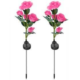 3 Colors Option -- 2Pcs Solar Powered Lights Outdoor Rose Flower LED Decorative Lamp Water Resistant Pathway Stake Lights For Garden Patio Yard W (Color: Pink)