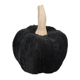9.5 Black Velvet Pumpkin Large, For Holiday Halloween Decor (Color: Black)