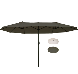 15ft Double-Sided Patio Umbrella Outdoor Market Extra Large Gray With Crank For Deck Lawn Pool (Option: Army green)