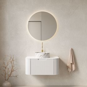 DINA 30" Bathroom Vanity with Sink, Wall-Mounted Floating Curved Edges Striped Bathroom Storage Cabinet with Drawer (Color: as Pic)