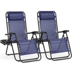 Set of 2 Zero Cravity Lounge Chairs,Outdoor Patio Folding Recliners for Pool Beach with Pillow and Cup Holder (Color: Blue)