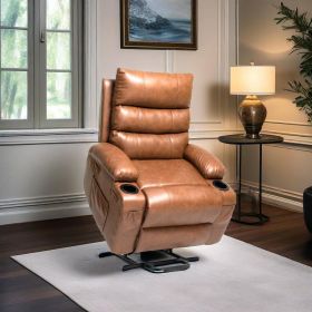 21"seat width,large size Electric Power Lift Recliner Chair Sofa for Elderly, 8 point vibration Massage and lumber heat, Remote Control (Color: Brown)