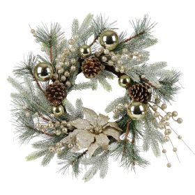 Christmas Wreath 20 Inch Christmas Door Decorations Wreath with Warm Lights (Color: White+Green, Material: PVC)