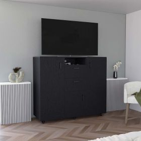 Letna Double Door Cabinet Dresser, Two Drawers, Four Interior Shelves, Three Cabinets With Door, Rod -Black (Color: as Pic)
