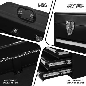 Metal Tool Box with 4 Drawers Portable Steel Tool Chest with Metal Cylinder Lock and Latch Closure, Liner, Powder coating, suitable for Garage (Color: as Pic)