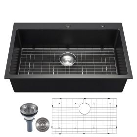 33 inch Granite Kitchen Sink Top Mount Single Bowl Drop-In Basin for RV Bar (Sink Structure: Stepless, Sink Width: 33 inches)