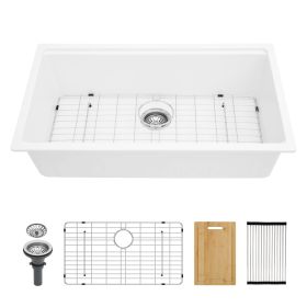 Quartz Kitchen Sink White granite composite Workstation undermount kitchen sink (White: 32x19")