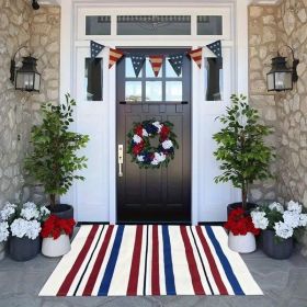 Patriotic family door mat, indoor and outdoor anti-slip entrance mat, red, white and blue patriotic patterns, beautiful and eternal (Color: 24"x 16")