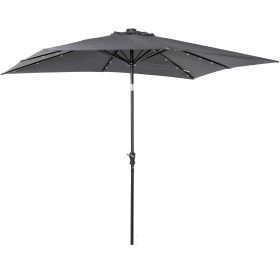 9 X 7 Ft Patio Umbrella Outdoor Table Market With Crank Solar LED Lights Tilt Button For Deck Dark Gray (Option: Gray)