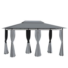 10' X 13' Outdoor Soft Top Gazebo Pergola With Curtains, 2-Tier Steel Frame Gazebo For Patio, (Option: Gray)