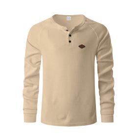 Waffle Buckle Quick-drying Raglan Henry Long Sleeve (Option: Khaki-XXXL)
