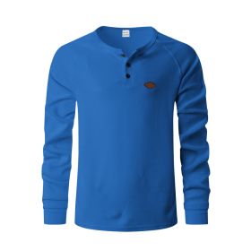 Waffle Buckle Quick-drying Raglan Henry Long Sleeve (Option: Sapphire Blue-XXXL)